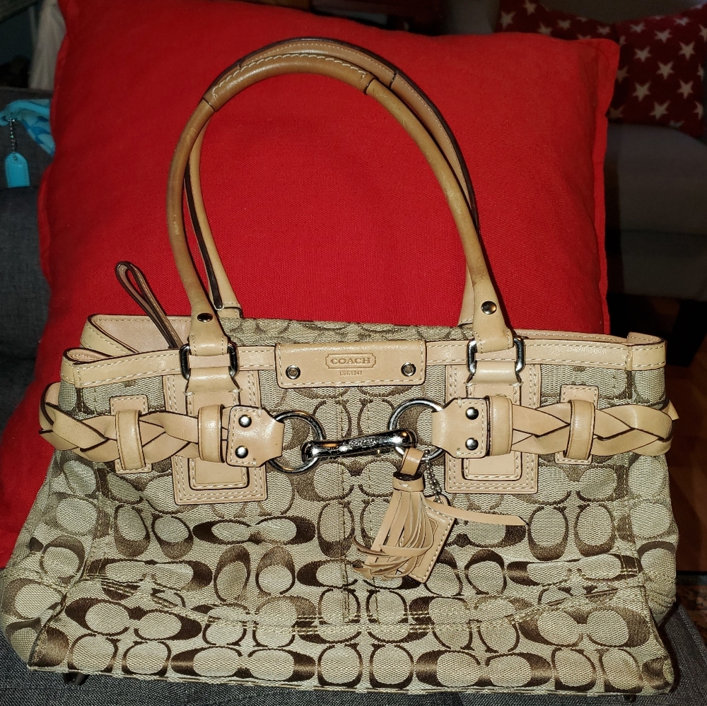 Coach Beige and Brown Signature Canvas Tote